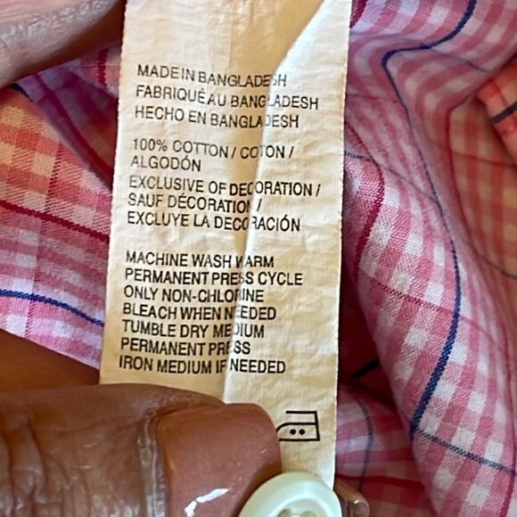 IZOD Saltwater Button Front Short‎ Sleeve Shirt Size XL Pink Plaid - Picture 6 of 6